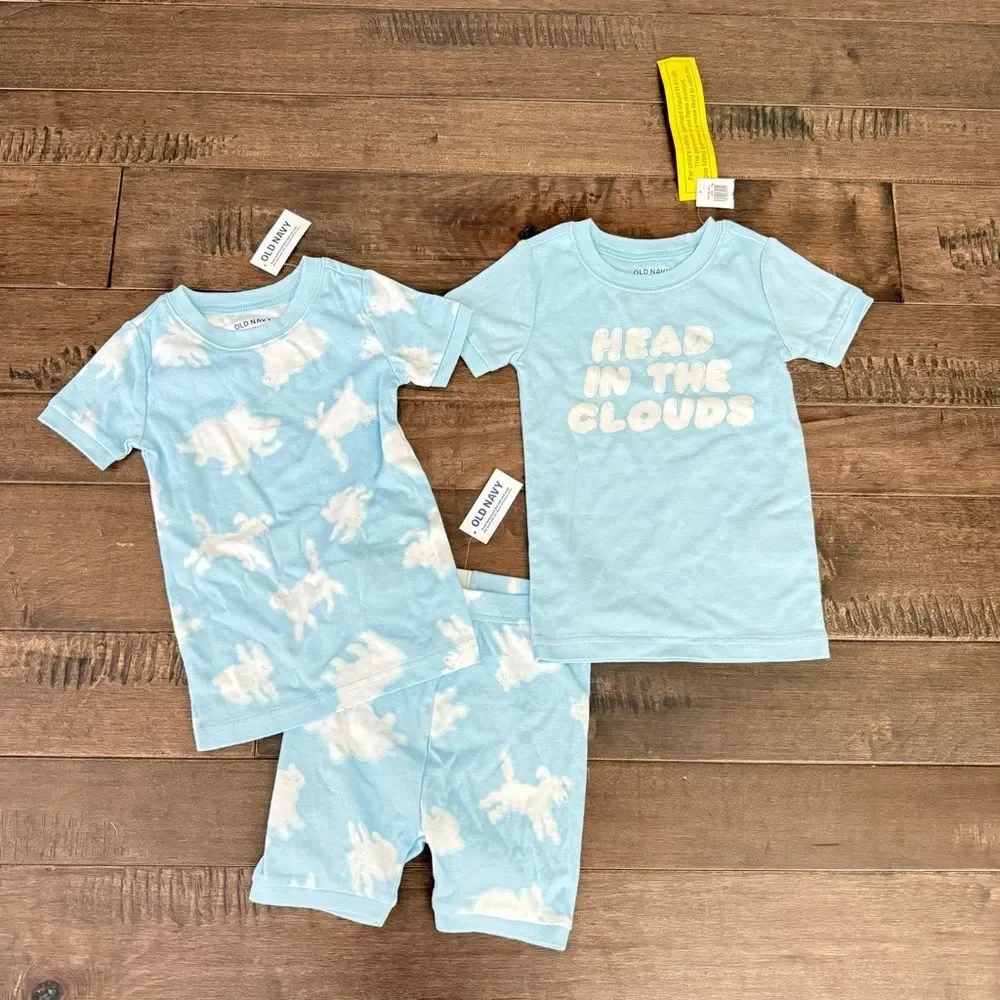 Old Navy Pajamas Set Clouds Blue Toddler 4T NWT Shorts T-Shirt Matching PJs